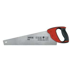YATO 500mm 3-edged hand saw with red and black handle, angled view - Yato