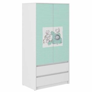 Dulap modern B9 cu 2 uși și 2 sertare, alb cu design cu șoricei desenați, mobilier pentru camera copiilor - Dulapuri pentru copii