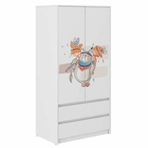 Gardróbszekrény B9 Dulap cu 2 uși și 2 sertare, cu design drăguț cu urs și vulpe, perfect pentru depozitare în camera copiilor - Dulapuri pentru copii
