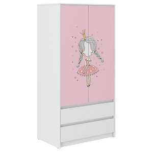 Dulap B9 cu 2 uși, 2 sertare, design de prințesă, 51x90x180 cm - Dulapuri pentru copii