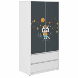 Dulap modern B9 cu 2 uși, 2 sertare și design cu raton pentru copii - Dulapuri pentru copii