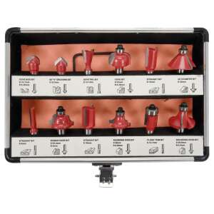 Set de freze YATO de 12 piese, include freze pentru profil rotund, freze V, freze pentru coadă de rândunică, freze drepte, freze de teşire, freze romane ogee, freze de tăiere la egal, freze de rotunjire - Accesorii pentru unelte