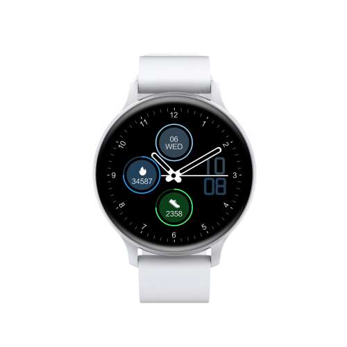 Canyon Badian SW-68 смарт часовник с бяла силиконова каишка, показващ час, дата и стъпки