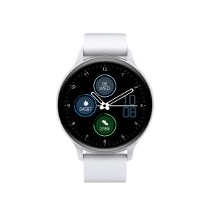 Smartwatch Canyon Badian SW-68 cu curea din silicon alb, afișând ora, data și pașii - Canyon Ceas inteligent