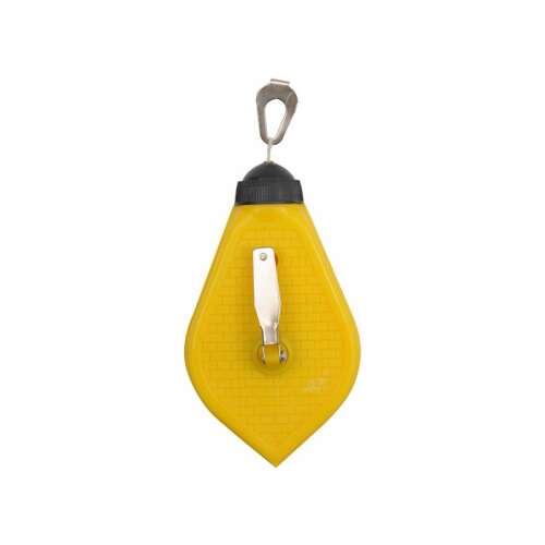 Sárga műanyag festőzsinór tekercs, 15 méteres, fém kampóval és kapoccsal