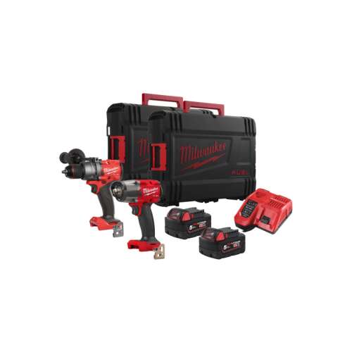 Sada Milwaukee M18 FUEL 2 nástrojov s kladivovým vŕtakom, nárazovým skrutkovačom, 2 batériami, nabíjačkou a 2 odolnými kufríkmi