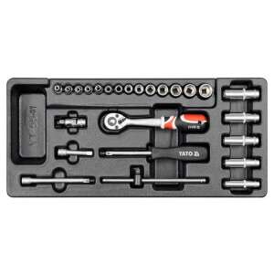 YATO 25-elementowy zestaw kluczy nasadowych 1/4" wkład, stal CrV - Klucz do wtyczek