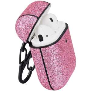 Rózsaszín csillogó védőtok Apple AirPods-hoz fekete karabinerrel - Terratec