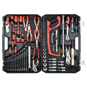 YATO 79-teiliges Werkzeugset mit 1/4" und 1/2" Antrieb, Stecknüssen, Schraubenschlüsseln, Zangen, Schraubendrehern und mehr, in einem Transportkoffer - Werkzeugkoffer
