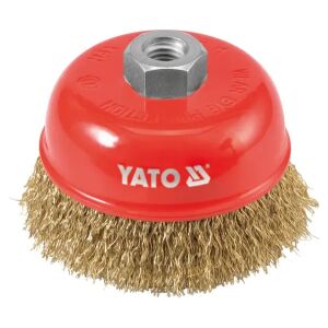 YATO Brass Cup Brush M14 100mm for Angle Grinder, Wire Wheel Brush for Rust Removal, Paint Stripping - Sanding Accessory
