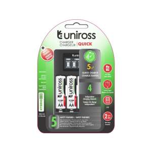 Uniross GyorsTöltő - 4x AA 2100mAh Akkumulátorral