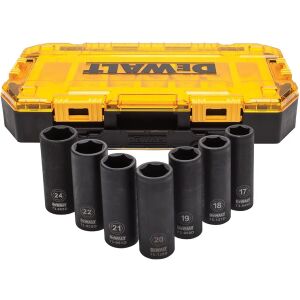 DEWALT 7-teiliges Steckschlüssel-Set, 1/2-Zoll-Antrieb, 17-24 mm, inklusive Aufbewahrungskoffer - Steckschlüssel