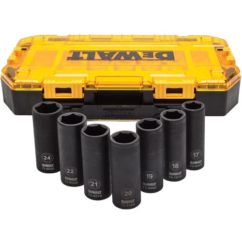 DEWALT 7 részes dugókulcs készlet, 1/2 hüvelykes meghajtó, 17-24 mm, tároló dobozzal