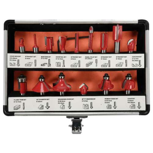 YATO 15 piece router bit set, includes various router bits for different woodworking tasks