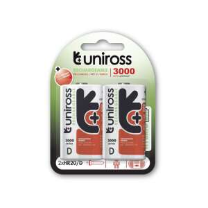 2 db Uniross 3000-as sorozatú prémium újratölthető D elem - Uniross