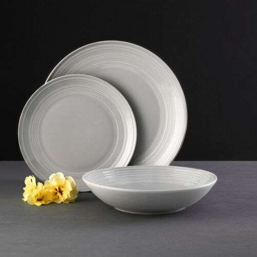 Ambition Linea 18-piece grey dinnerware set with flat plate, bowl and dessert plate
