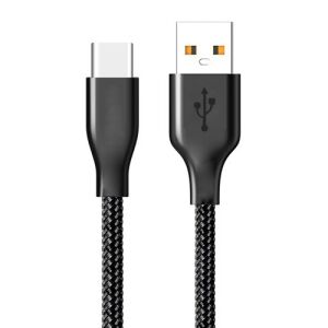 Detailný záber na čierny opletený kábel USB-A na USB-C - USB káble
