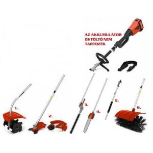 Hecht 1441 cordless multi-tool attachments: cultivator, trimmer, hedge trimmer, chainsaw, sweeper - Hecht