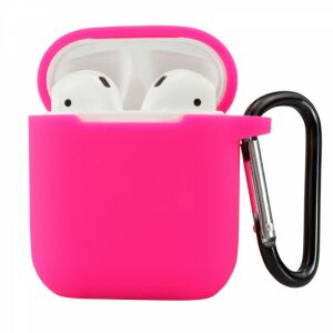 Pink Silicone Case for AirPods 1 & 2 with Carabiner - Headset Accessory