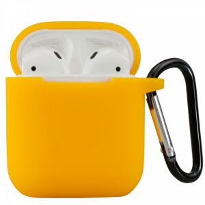 Airpods 1, 2 dark yellow silicone case with carabiner for wireless earbuds charging case protection - Apple