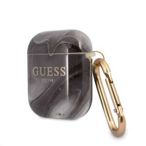 Guess Márvány Kollekció AirPods tok, fekete, karabinerrel - Guess