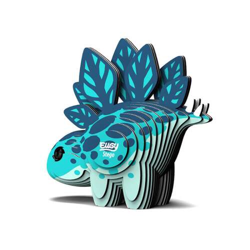 EUGY Stegosaurus 3D puzzle, model asamblat, dinozaur albastru și verde