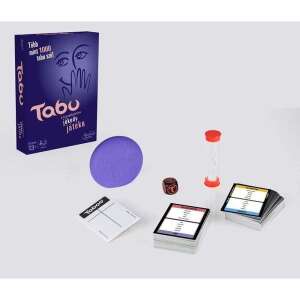 Tabu társasjáték, Hasbro Gaming, játék elemek: kártyák, kocka, homokóra, időmérő, pontozótömb - Hasbro