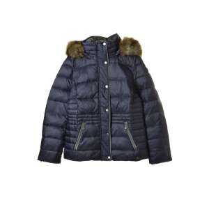 Oliver sötétkék női téli kabát, kapucnival, műszőrme szegéllyel - S.Oliver