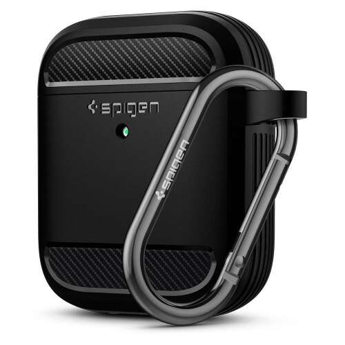 Spigen Rugged Armor AirPods Hülle mit Karabiner, Schwarz