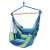 Pepita single hanging chair with cushions, blue and green striped, side view