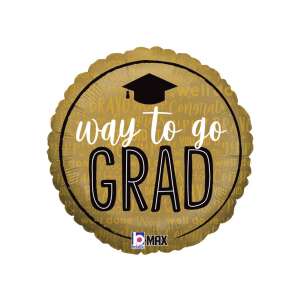 Goldener Abschlussballon mit dem Text 'way to go grad' und einer Abschlusscap, 45cm - Luftballons