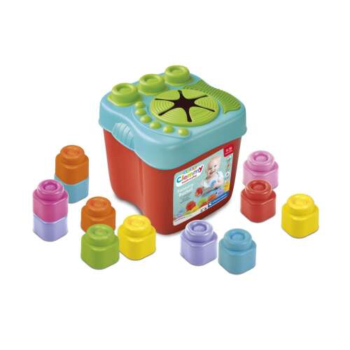 Clemmy Sensory Bucket with 15 soft building blocks, colorful and textured, perfect for baby's sensory development