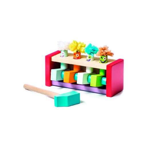 Cubika wooden hammer toy with colorful characters, perfect for developing hand-eye coordination and fine motor skills