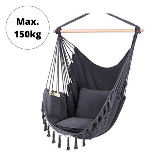 Pepita wiszący fotel z poduszkami w kolorze szarym, udźwig 150kg