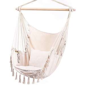 Pepita single hanging chair with cushions, beige
