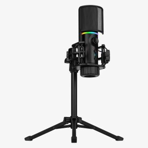 Streamplify MIC Tripod RGB Mikrofon mit Popfilter auf Stativ, schräge Ansicht - Mikrofone