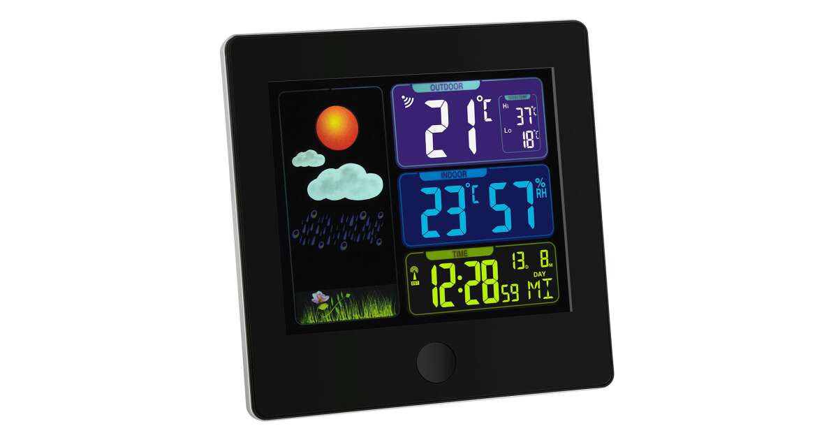 TFA Dostmann Season 35.1150.01 - Stazione Meteo Radio Con Sensore Esterno, Fasi Lunari, Orologio Radiocontrollato, Per Interni Ed Esterni (Nero