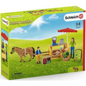Schleich Farm World Mobil piaci stand játékkészlet lóval, szekérral, figurákkal és kiegészítőkkel doboz - Schleich