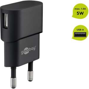 Goobay USB-A hálózati töltő, fekete, 5W, 1.0A kimenet - Goobay