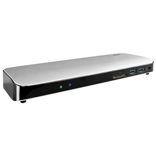 Lindy Thunderbolt 3 dokkoló állomás, ezüst és fekete, ferde nézet - Dokkoló állomás