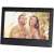 Sencor SDF 742 BK black digital photo frame displaying a couple blowing dandelions