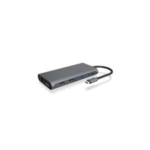 Raidsonic IcyBox IB-DK4050-CPD USB Type-C Docking Station with triple video interface Silver, angled view - RaidSonic