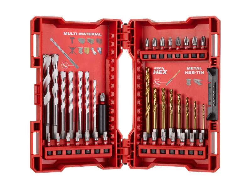 MILWAUKEE Universal drill stem, bit and HSS TiN auger set 39 pieces 1/4" Hex