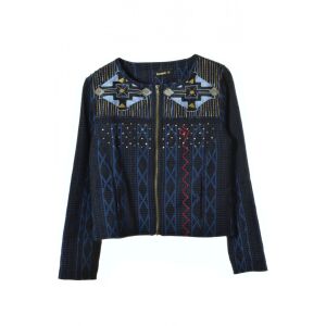 Desigual dark blue patterned zip-up top, front view - Women's Sweater