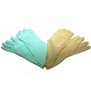 LONG háztartási gumikesztyűk párja, zöld és sárga színben, takarításhoz és mosogatáshoz - Micul Fermier