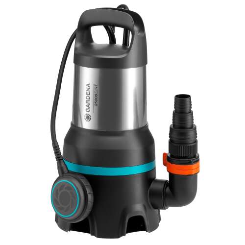 Gardena 25000 submersible pump for dirty water, black and silver, with blue and orange details