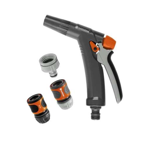 Gardena Basic Spray Nozzle Set, gray and orange, with adjustable water flow, frost protection, and lockable trigger