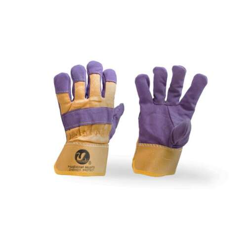 Pair of purple and beige leather work gloves, NO.12, 12 pack