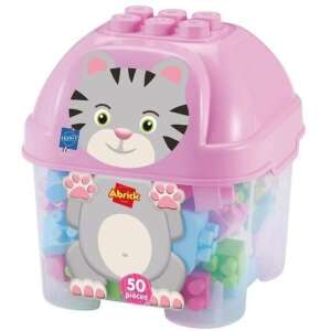 Set de blocuri de construcție Ecoiffier Abrick cu 50 de piese într-o cutie de depozitare roz cu un design drăguț de pisică - Jocuri de constructie - Lego