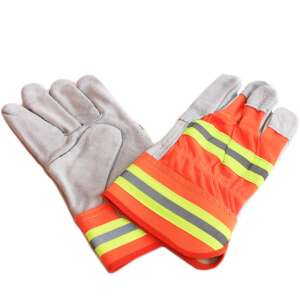 Narancssárga és szürke munkavédelmi kesztyűk fényvisszaverő csíkokkal - Micul Fermier